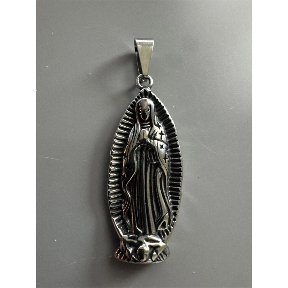 Virgin Mary Stainless Steel Pendant Jesus Christ Religious Faith 24” Catholic
